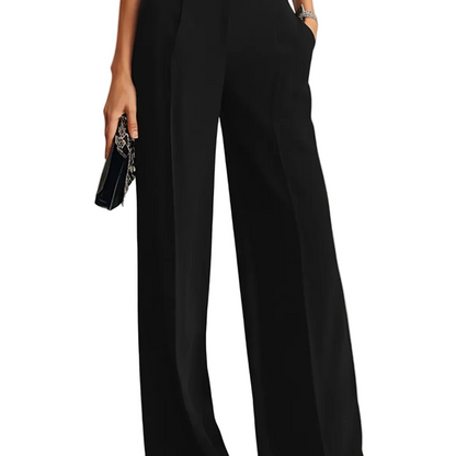 Conjunto Martina de Tres Piezas en Negro – Top Camisola Transparente y Pantalón de Pierna Ancha